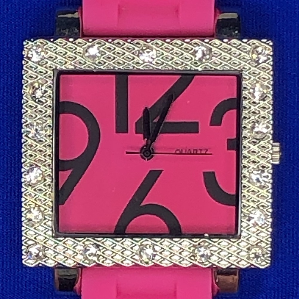 Bling Face Watch with Pink Rubber Band.